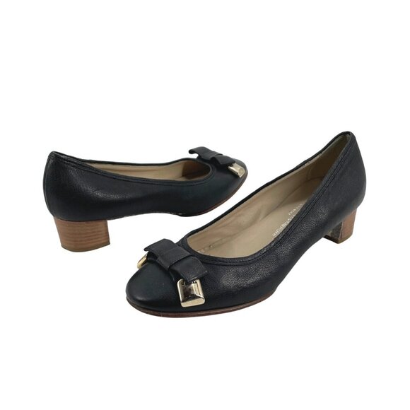 AGL Attilio Giusti Leombruni Womens 38.5 Pumps Black Leather Bow Detail Slip-On - Picture 1 of 8
